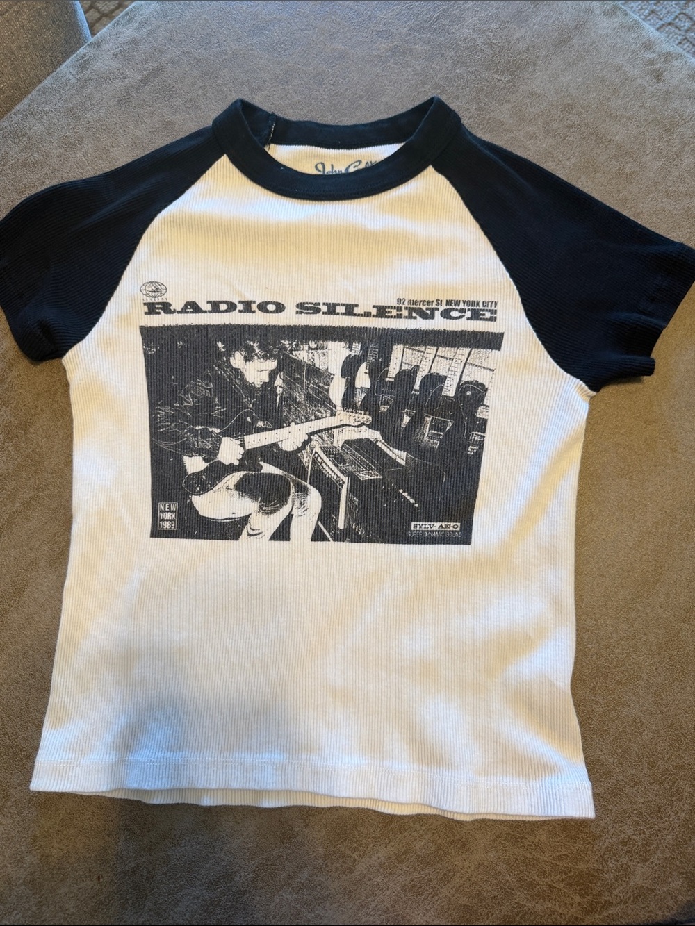 Brandy Melville Radio Silence Raglan Tee - Black & White